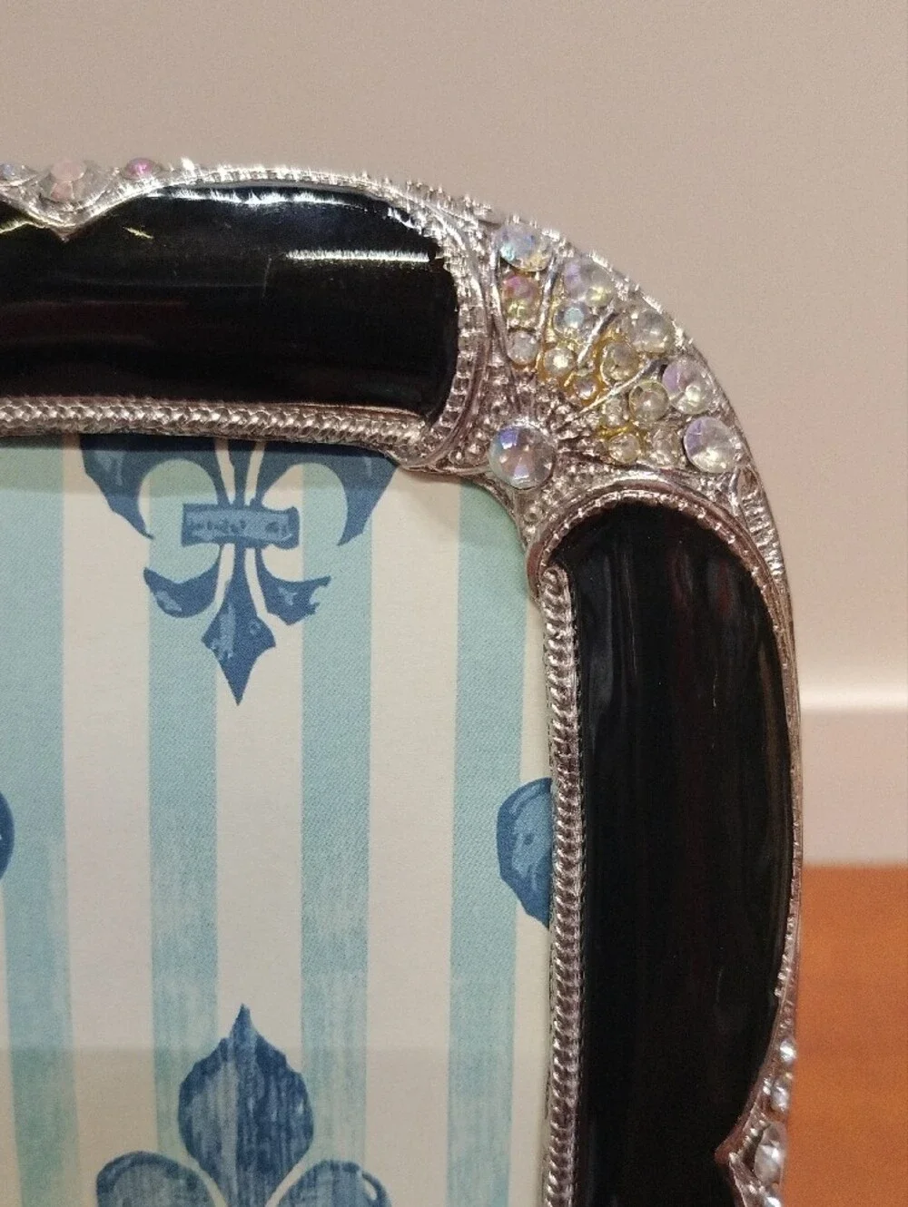 S.K.Elegant Black Enamel Silver Inlays & Rhinestones Picture Frame 4X6